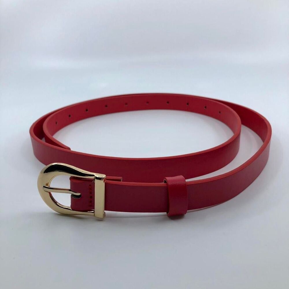 Women's Red Faux Leather Belt w/ Gold Buckle, Fits 34"-43" Inches, X7G9A230-6